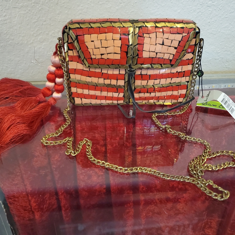 NWT  Sam Edelman Iron Tarian Handbag Gold-Red